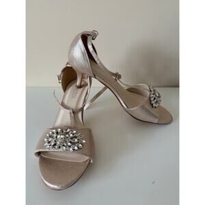 Benjamin Walk Kitten Heel Satin Champagne Crystal Shoe Open Toe Ankle Strap 8